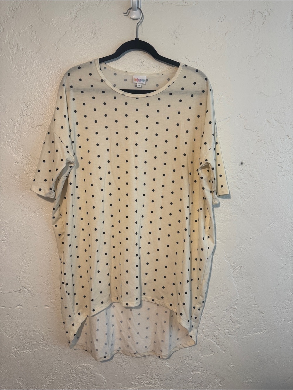 Lularoe Irma Polka Dot High-Low Tee - Cream with Black Dots